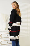 Dylan Striped Rib-Knit Open Front Cardigan