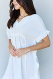 Mattia Ruffle Hem Dress with Drawstring Waistband in White