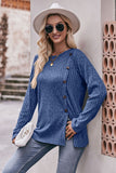 Double Take Ribbed Round Neck Buttoned Top