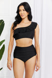 Seaside Ruffle One-Shoulder Bikini in Black