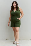 Florence V-Neck Sleeveless Romper in Army Green