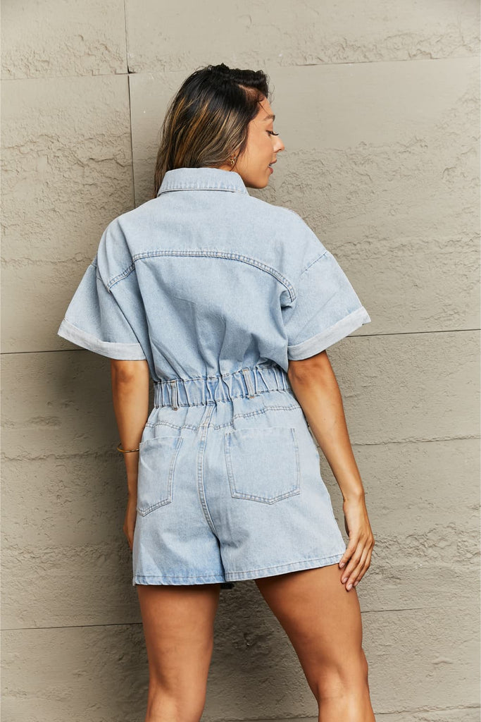 Colleen Denim Romper with Pockets