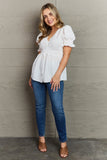 Serenity V-Neck Puff Sleeve Button Down Top