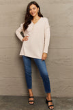 Buttoned Dropped Shoulder Raw Hem Pullover Sweater