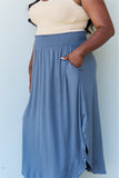 Poppy High Waist Scoop Hem Maxi Skirt in Dusty Blue